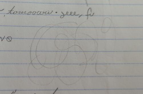 progress sketch 1: light pencil swirls on lined paper. The word 'tomorrow' is legible, but no other notable notes are decipherable
