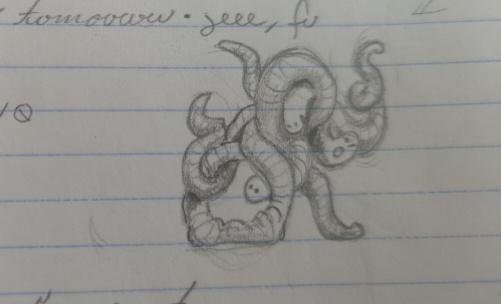 progress sketch 4: the sketch now has pillowy shading with a couple of dark areas where the worms' bodies are underneath each other
